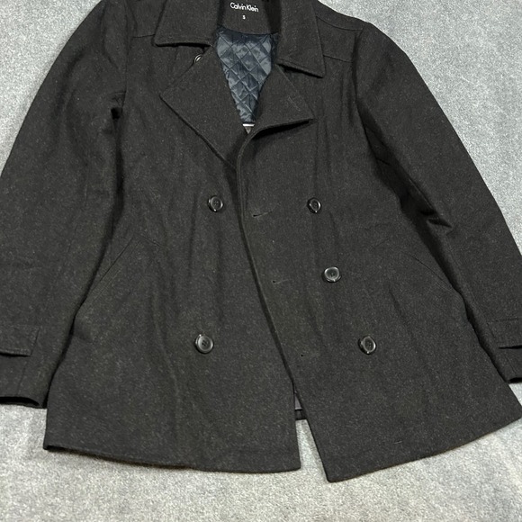 Calvin Klein Men Wool Blend Double Breasted Peacoat Charcoal Gray Size S - Picture 3 of 11